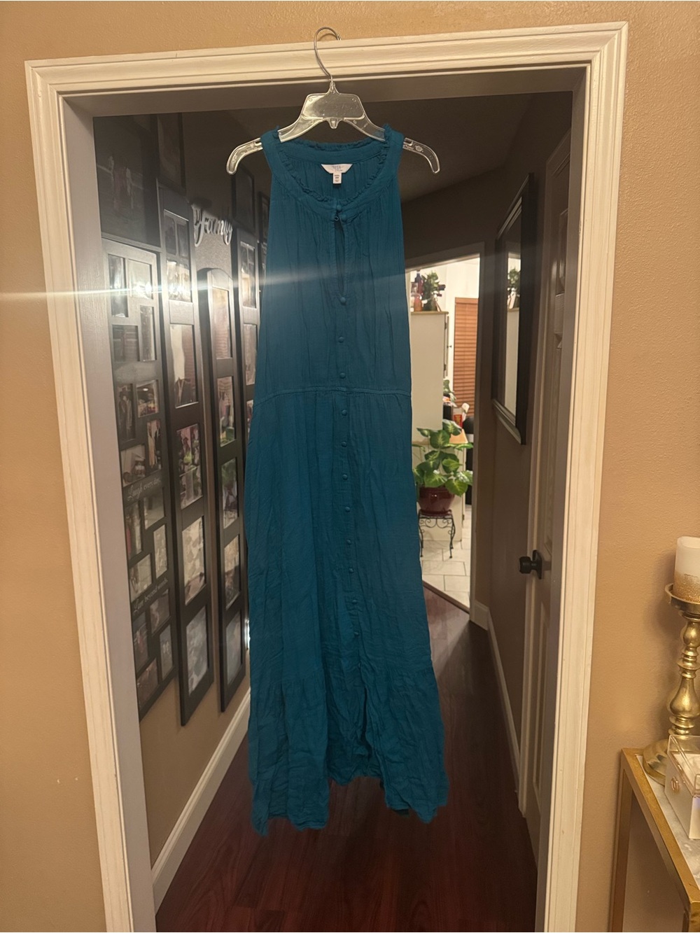 Sleeveless Teal Button-Front Maxi Dress